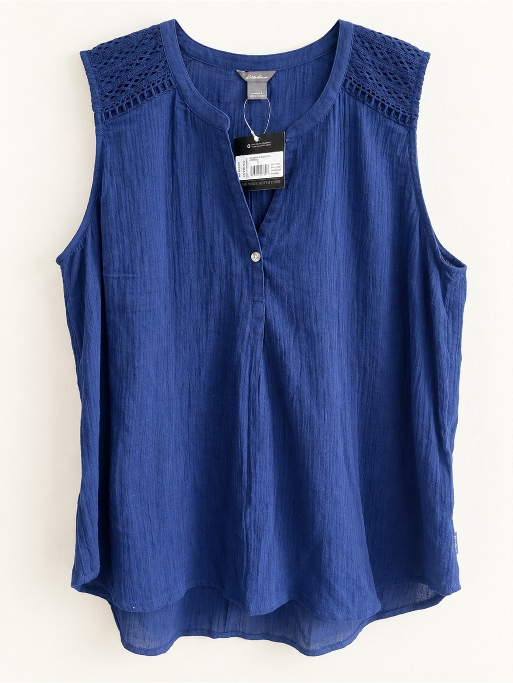 Eddie Bauer Sleeveless Crochet-Shoulder Tank Top - Blue NWT